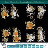 Elegant Milkweed Flower Embroidery Collection with Borders - 15 Designs - FineryEmbroidery